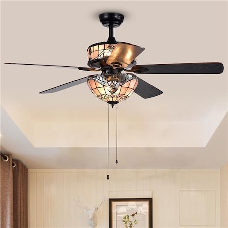 Warehouse Of Tiffany Warehouse of Tiffany CFL-8285BL 28 in. Orla 4-Light Indoor Hand Pull Chain Ceiling Fan; Black CFL-8285BL
